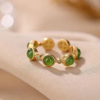 Подаръци за момичета, имитация на Хотанского нефрит, Открити пръстени, Позлатените пръстен в китайски стил, Женски пръстен, Аксесоари за момичета, мода декорация